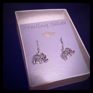 Sterling Silver Elephant Drop Earrings